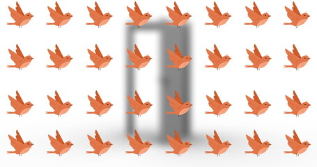 Obraz premium Image of orange moving birds over bird door