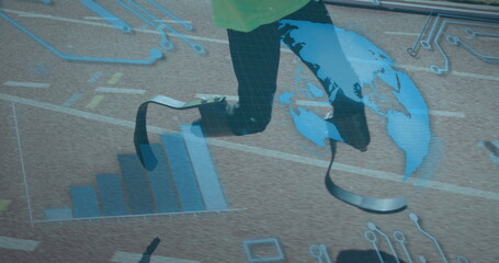 Image of data processing over disabled african american male runner