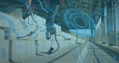 Image of data processing over disabled african american male runner