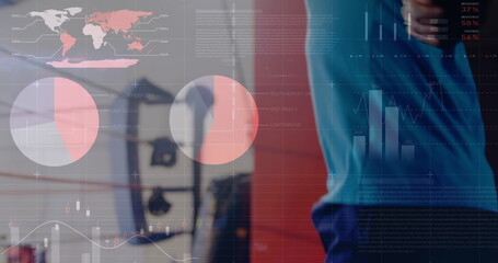 Image of digital interface over african american men exercising