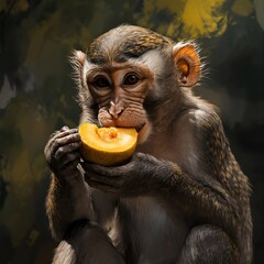 A monkey enjoying a juicy mango snack.

