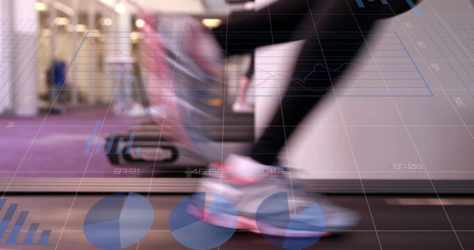 Image of digital interface over women exercising - Powered by Adobe