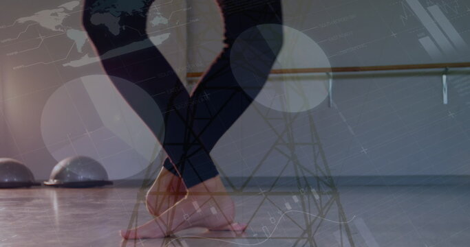 Image of data processing over female ballet dancers legs - Powered by Adobe