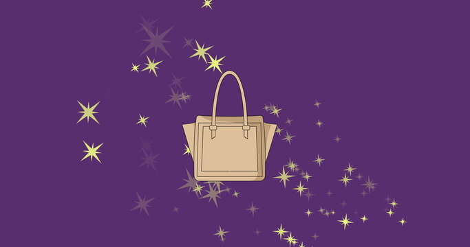 Image of handbag icon over purple background - Powered by Adobe