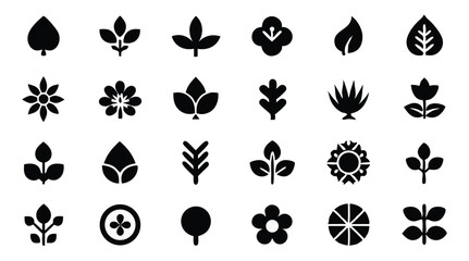 set of black silhouettes of leaves