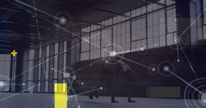 Image of data processing over african american woman exercising