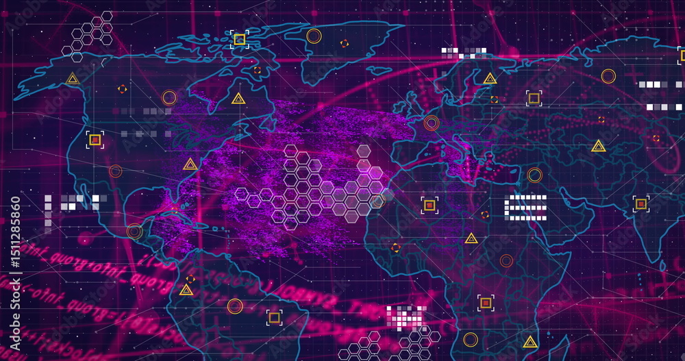 Aufkleber image of molecules, data processing and world map on navy background