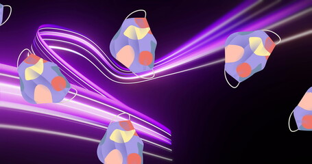 Image of face masks over light trails