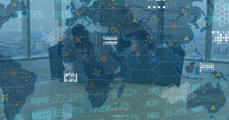 Image of financial data processing over business people male office