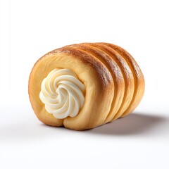 Fototapeta premium Delicious Cream Roll Pastry, Golden Brown Layers and Swirled Cream Filling