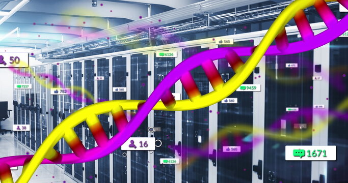 Image of medical data processing over server room - Powered by Adobe