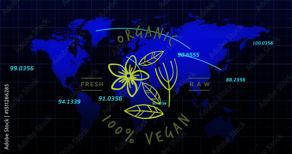 Poster image of covid cell over world map and data processing