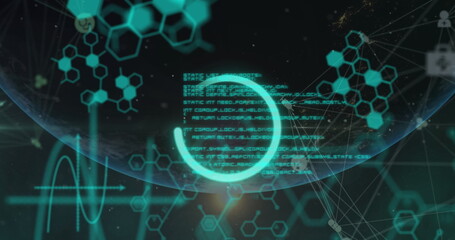 Image of science data processing over dark background