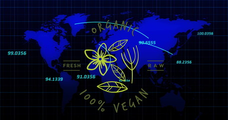 Image of covid cell over world map and data processing
