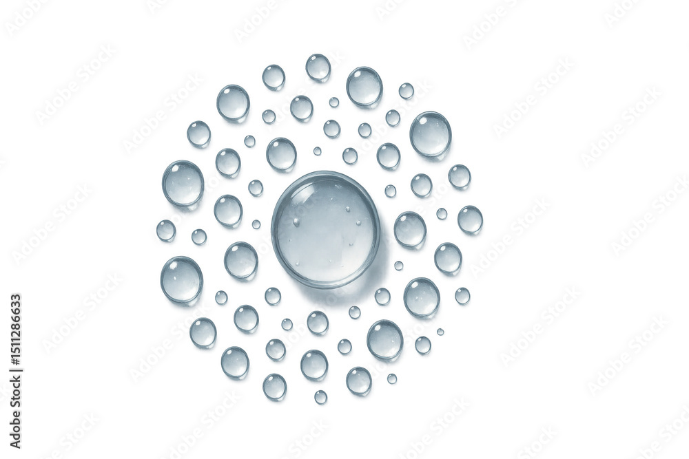 Poster pure, clear water drops forming a circular pattern, creating a refreshing and clean visual on a tran