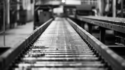 Monochrome Industrial Conveyor in Focus