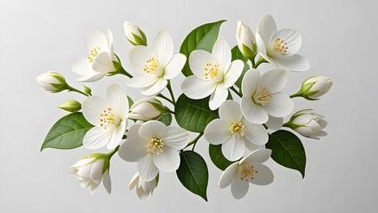 Fototapeta premium Jasmine Flowers with Leaves Isolated on Transparent Background – Generative AI