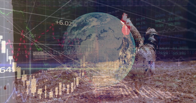 Image of globe and statistics processing and warehouse