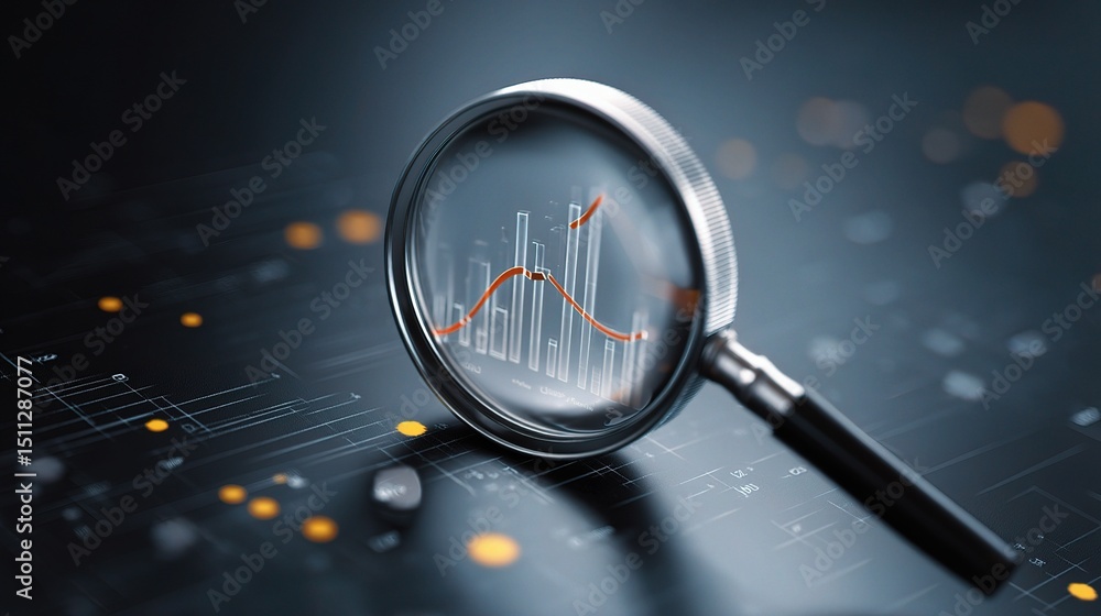 Aufkleber magnifying glass focusing on business analytics graph and data