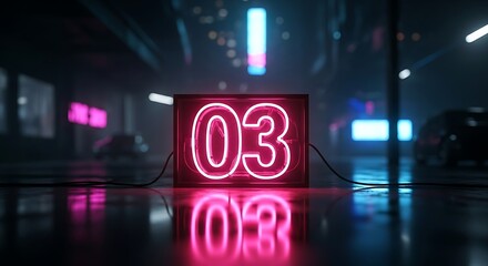 Neon Number 03 Sign on Dark Street