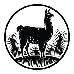 Llama silhouette standing tall with upright ears and thick fur, captured in a side profile—simple, elegant, and perfect for logos, prints, or nature-themed designs.
