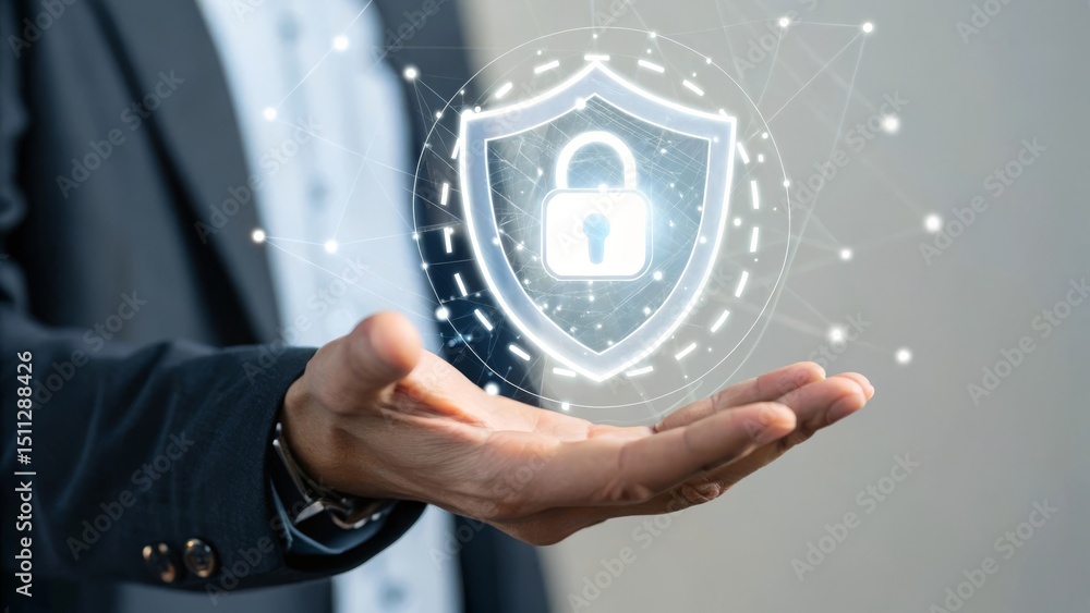 Aufkleber digital security concept with a lock icon displayed in a person's hand.