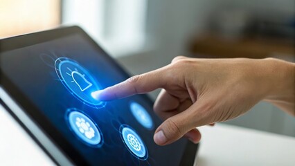 Touchscreen interaction with digital icons on a modern device.