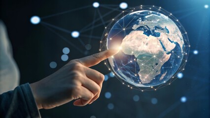 Digital hand touching a glowing globe, symbolizing technology and global connectivity.