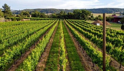 Aerial view of a verdant vineyard in summer, Napa Valley wine region
