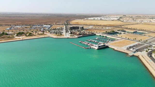 Yanbu, Saudi Arabia - May 20 2025, Aerial view panorama marina and sea front, Yanbu, Saudi Arabia 4k drone video