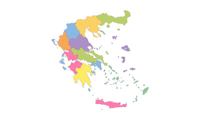 Multicolor Map of Greece with Regions