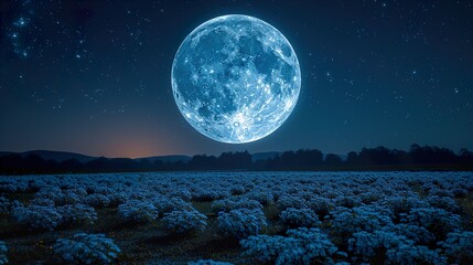 Anime beautiful 8k glowing moon plants wallpaper field backdrop background landscape moonlight 