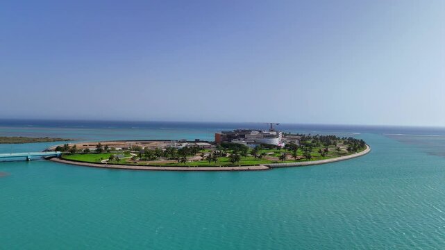 Yanbu, Saudi Arabia - May 20 2025, Aerial view panorama marina and sea front, Yanbu, Saudi Arabia 4k drone video