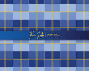 Decorative seamless pattern background. Inspired by Southern Thai silk pattern style called "Sarong Tarang". Colored in navy blue and gold