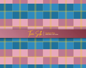 Decorative seamless pattern background. Inspired by Southern Thai silk pattern style called "Sarong Tarang". Colored in traditional pink and blue.