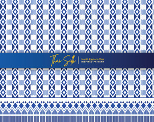 Decorative seamless pattern background. Inspired by North Eastern Thai silk pattern style called "Sin Mak Bok". Colored in china blue and white.