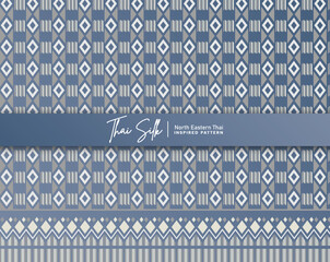 Decorative seamless pattern background. Inspired by North Eastern Thai silk pattern style called "Sin Mak Bok". Colored in blueish grey.