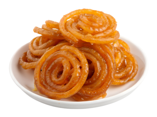 Traditional Jalebi Indian Sweet Dessert Isolated on transparent background, Isolated Png file, Cut-out, Isolate Png, No Background, Isolated object