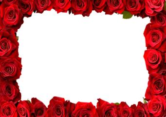 Red roses frame empty space on transparent background, PNG