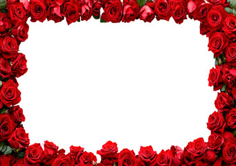 Red roses frame border for text and design on transparent background, PNG