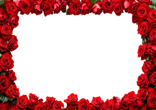 Red roses frame border for text and design on transparent background, PNG
