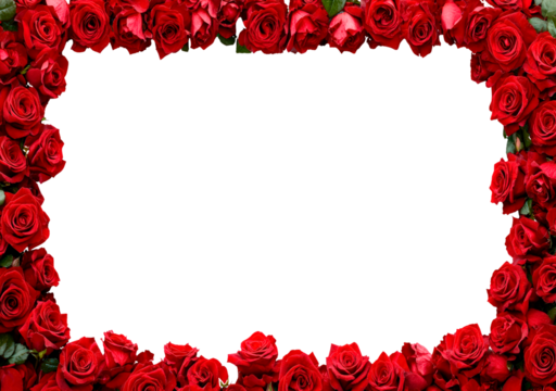 Red roses frame border for text and design on transparent background, PNG