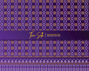 Decorative seamless pattern background. Inspired by North Eastern Thai silk pattern style called "Sin Mak Bok". Colored in violet and gold.