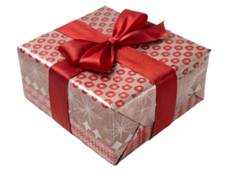 Silver Gift Box with a Red Ribbon Isolated on transparent background, Isolated Png file, Cut-out, Isolate Png, No Background, Isolated object