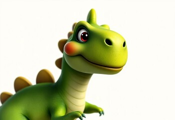 Fototapeta premium Cheerful green dinosaur, friendly smile, simple background, reptile, stock photo