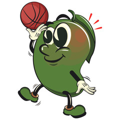 manggo retro vektor illustration mascot character playing basketball, work of hand drawn