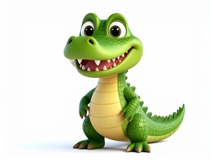 Naklejka premium 3D character of a cute crocodile standing and smiling cheerfully.