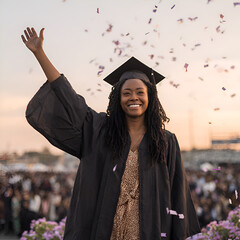 Celebrating Graduation: Joyful Woman in Cap and Gown at University Ceremony, Achieving a Degree with Pride, Happiness, and Community in a Festive Outdoor Event Full of Success and Optimism