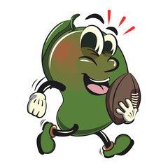 manggo retro vektor illustration mascot character playing rugby and american football, work of hand drawn