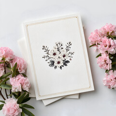 Elegant Floral Greeting Card Illustration with Pink and White Blossoms, Romantic Design for Spring Celebrations, Minimalist Aesthetic, Charming Handcrafted Stationery, Decorative Art for Nature Lovers